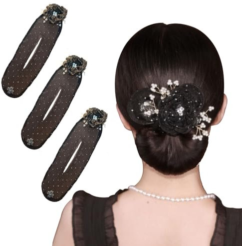 CLOUDEMO 3Pcs Bun Hair Clip, Ball Hair Clip, Flower Hair Bun Roller, Fast and Easy Lazy Hair Curler, Deft Bun Maker, Bun Roller Hair Accessory for Women and Girls (black2)