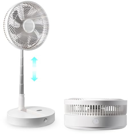 VEVOR Ventilador de Pedestal Portátil Recargable por USB 300 Nmm con Control Remoto Ventilador de Escritorio Silencioso Plegable Retráctil Ajustable 4 Velocidades 10800 mAh para Dormitorio, Camping