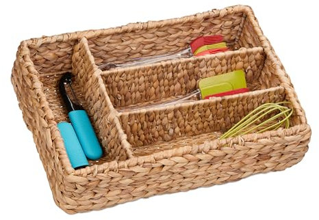 Relaxdays Range-Couverts avec 4 Compartiments, pour tiroir, HxLxP : 10,5 x 42 x 29 cm, en Jacinthe d'eau, Nature