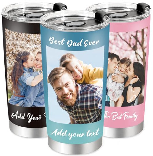 SECOGM Thermobecher Personalisiert mit Bild Text-Personalisierter Kaffeebecher mit Strohhalm und Deckel-Edelstahl Reise Kaffeebecher 20 Oz-Papa Geschenk für Vatertag Männer Frauen