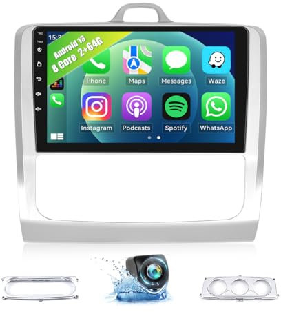 8-Core 2+64G CAMECHO Android 13 Radio Coche para Ford Focus Exi MT 2 3 Mk2/Mk3 2004-2011 con Carplay Android Auto GPS, Pantalla de 9 Pulgadas con Bluetooth DSP RDS MirrorLink+Cámara Trasera