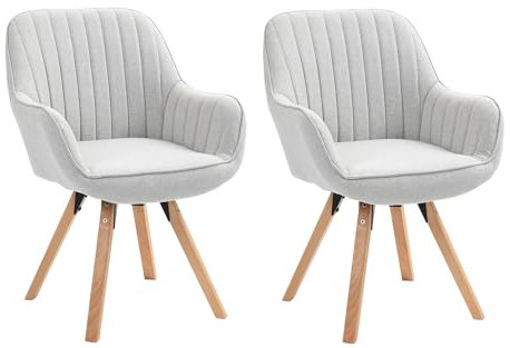 MEUBLE COSY Esszimmerstühle Drehbar 2er Set Küchenstuhl Polsterstuhl Drehstuhl mit Armlehne Sessel Schminkstuhl aus Stoff Massivholzbeine für Esszimmer Wohnzimmer Arbeitszimmer, Beige