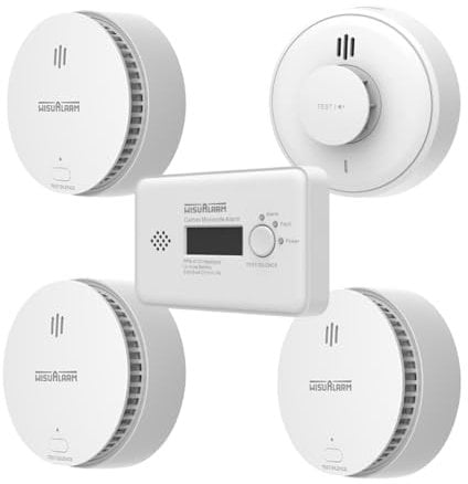 Home Fire Safety Bundle | 3 Smoke Alarms, 1 Heat Alarm, 1 CO alarm | 10 Year Sealed Battery (NONE WIRELESS INTERLINK)