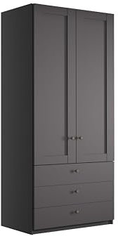 WIEMANN Drehtürenschrank mit 3 Schubkästen, Landhausstil Kleiderschrank 100cm breit, Graphit, Höhe 216cm, Marlow