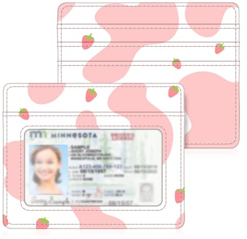 FINTIE Flache Geldbörse Kartenetui Ausweishülle, Premium Kunstleder RFID Schutz Slim Geldbeutel Kreditkartenetui mit ID-Fenster und Schnellzugriff-Fach für Herren Damen, Strawberry Cow