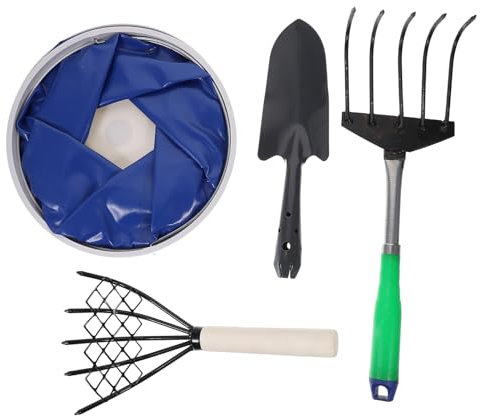 KITANDOVE 1set Rastrello Acciaio Al Carbonio Con Manico Legno Utensile Per Scavare Di Mare e Giardinaggio Rete Per Pulizia e Accessori Vari Per Spiagge e Giardini
