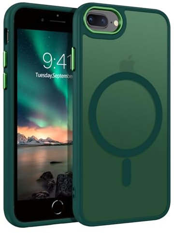DUEDUE for iPhone 7 Plus/iPhone 8 Plus Case Magnetic [Compatible with MagSafe] Shockproof Full Camera Protection, Anti-Scratch Translucent Matte Back Case Cover for iPhone 7 Plus/8 Plus 5.5, Green