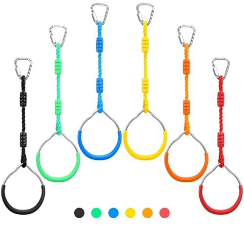 PELLOR Kinder Klettern Ringe, Multifunktions Turnringe, Multifunktions Trapeze Schaukel mit Kunststoff Turnringen Kinder Gymnastik Seilringe Gym Rings,für Garten Schaukel(6ER STÜCKE)