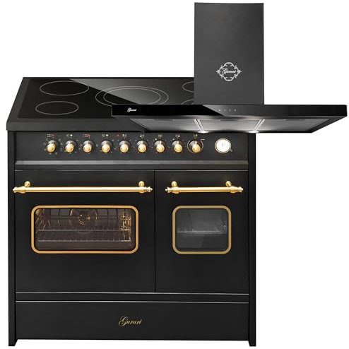 GURARI Elektro-Standherd GCH E 912 DF BL r+GCH 462 BL 9 Prime, Elektro Standherd 90 cm mit 1-fach-Teleskopauszug, Doppelbackofen+Dunstabzugshaube 90 cm