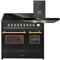 GURARI Elektro-Standherd GCH E 912 DF BL r+GCH 462 BL 9 Prime, Elektro Standherd 90 cm mit 1-fach-Teleskopauszug, Doppelbackofen+Dunstabzugshaube 90 cm