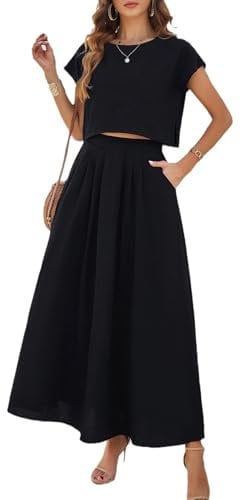 Women's Spring and Summer Round Neck Solid Colour Commuter Temperament Leisure Pure Colour Sleeveless Vest Top + Skirt Suit Black