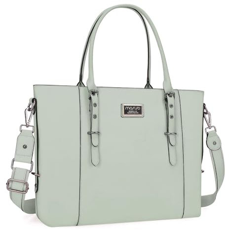 MOSISO Laptop Tote Bag (17-17.3 inch), PU Leather Shoulder Briefcase Handbag Compatible with MacBook & Notebook Large Capacity with Padded Compartment, Sage Green