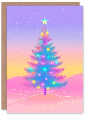 Wee Blue Coo Dreamy Night Sky Colourful Decorated Tree Fun Xmas For Child Kids Christmas Card