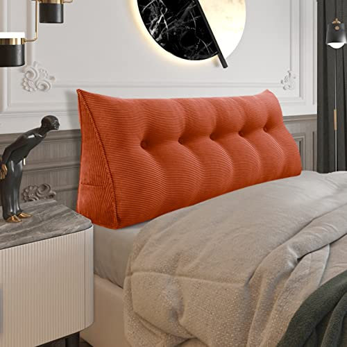 BNCKTRD Rückenkissen Keilkissen Rückenlehne Kissen für Bett Sofa Kopfteil Gepolstert Bettkissen Wandkissen Sofakissen Groß Rueckenkissen Couchkissen Dekokissen Kordsamt Rostige Orange 160cm