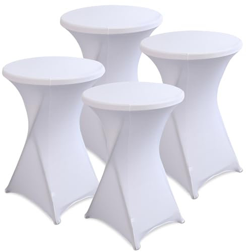 hicoosee 4er-Set Stretch Stehtischhusse, Ø80-85cm Hochwertige Tisch-Überzug Husse für Bistrotisch Stehtisch und Runde Stehtische, Elegante Stretch-Husse für Gartenparty Feier Hochzeit Taufe, Weiß
