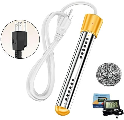 Electric Immersion Water Heater, Bucket Water Heater, Portable Household High Power Electric Submersible Pool Bathtub Heater, 304 Stainless Steel Cover and Thermostat, Auto Shutoff Warmer Heater