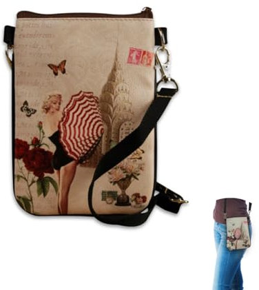 Stilvolle Marilyn Monroe inspirierte kleine Umhängetasche für Damen - Schultertasche mit verstellbarem Riemen | kompakte Reise- & Seitentasche für Jugendliche & Erwachsene - 11,9 x 16,8 cm, Gold