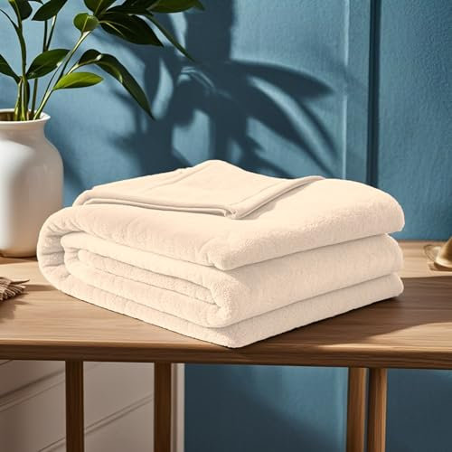 GOUTUI Plaid Polaire 60 x 220 cm Confortable et Chaude Couverture Douillette Polyester pour Chambre Canapé Voyage, Beige