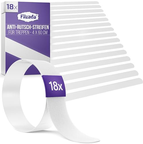 Filzada® 18x Treppenstufen Antirutsch - 4 x 60 cm Transparent - Selbstklebende Antirutschstreifen Treppe - Antirutsch Treppe - Anti Rutsch Treppe - Antirutsch Treppenstufen - Treppe Antirutsch