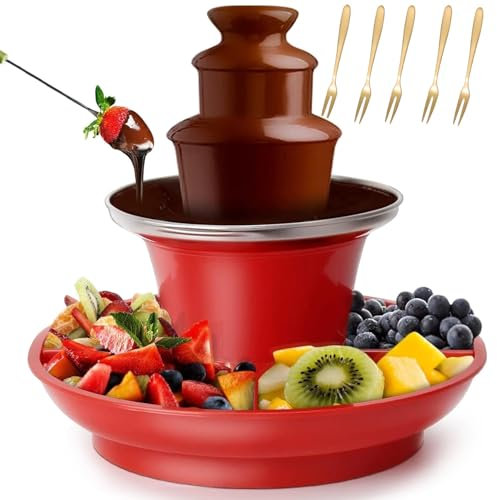 3-Tier Mini Chocolate Fondue Fountain, Chocolate Fountain with Fruits Treats Serving Tray, Can Hold 200g Chocolate Sauce, Automatic Chocolate Melting Tower for Chocolate, Candy