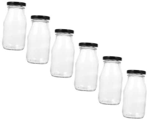 Cabilock 6pièces Lot De Bouteilles Lait Verre Avec Couvercle Hermétique Flacon Transparent Pour Yaourt Jus Et Boissons Lactées Stockage Sans Fuite