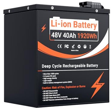 Batterialithium 48V 40Ah for 2000W 1500W 1000W bicicletta elettrica E-scooter elettrico Triciclo elettrico - Litio Batterie per Scooter camper Macchina Barche sistemi solari turbine eoliche