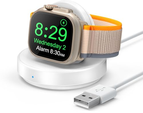 Wireless Charging Station for Apple Watch, Ultra Quick Charging Dock Stand, Magnetic iWatch Charging Holder, Portable Mini Travel Charger for iWatch Series 10/9/8/7/6/5/3/2/SE (White)