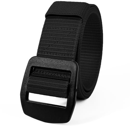 AHLPO Arbeitsgürtel Herren, 3,8cm Taktischer Gürtel Nylon Canvas Belt Outdoor Stoff Gürtel für Damen und Herren, Verstellbarer Stoffgürtel Schnellverschluss Taktikgürtel Keine Metallschnalle (Schwarz)