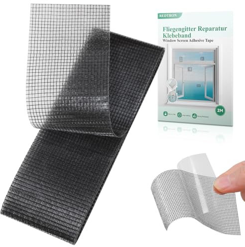 REDTRON Window Screen Repair Tape (48mm×2m, Black), Fiberglass Repair Kit for Window and Door Screens, Anti-Mosquito Mesh Screen Repair Tape with Strong Adhesive