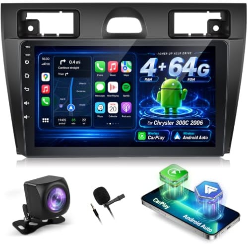 NHOPEEW 2G+64G Android Autoradio für Ford Fiesta 2002-2008 - Drahtlos Carplay & Android Auto - 9 Zoll Android Stereo mit WiFi EQ GPS Mirror Link FM RDS + AHD Rückfahrkamera&Mic