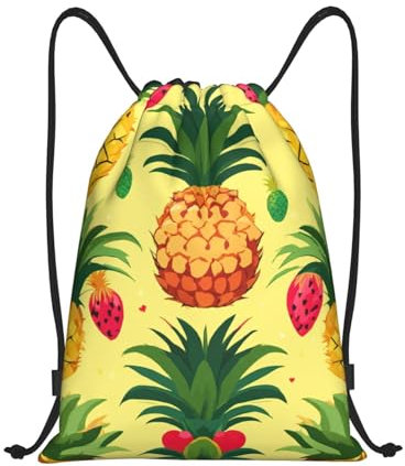 EdWal Rucksack mit Ananas-Druck, Kordelzug, Turnbeutel, Kordelzug, Rucksack für Sport, Fitnessstudio, Reisen, Schwarz , S