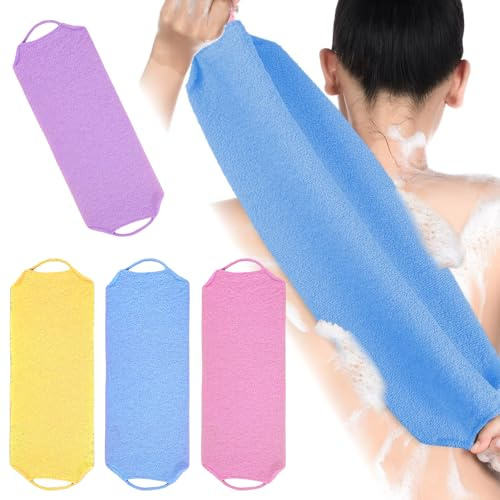 Toyhood Lot de 4 éponges pour le dos, brosse pour le dos, éponge de douche, exfoliante pour le dos, gants de toilette exfoliant pour le dos, pour le bain, la douche, le corps exfoliant, 4 couleurs