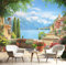 3D Papier Peint Panoramique Italie Océan Intissé, 150×105cm Port Ville Grandes Murales Poster pour Salon, Adulte Chambre d'enfants, Étude Décoration