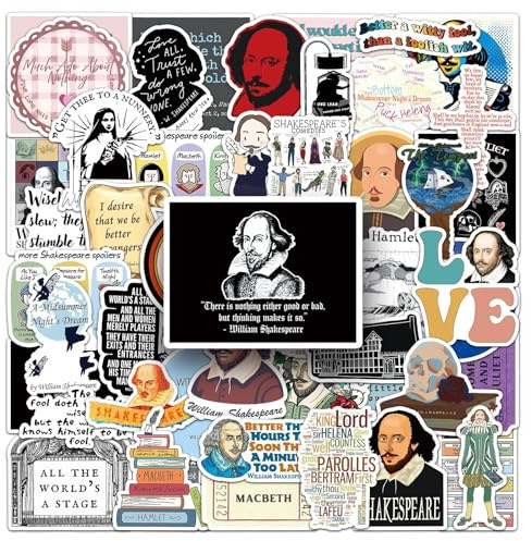 Shakespeare Aufkleber 50 Stück Vinyl Lustige Niedlich Trendy Sticker für Laptop Skateboard Gepäck Scrapbook Motorrad Computer Auto Fahrrad,Wasserdicht Cartoon Stickers für Erwachsene Teenager