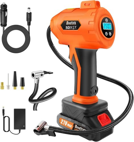 Tire Inflator Portable Air Compressor,Tire Inflator 21V, 12V DC Cable Inflatable 180PSI Max Powered Portable Pump, with Digital Pressure Gauge