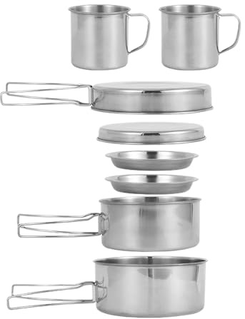 Zanthicia 8x Outdoor Camping Kochgeschirr Set aus Edelstahl zum Wandern, Picknicken und Grillen, damit Sie köstliche und warme Speisen genießen können