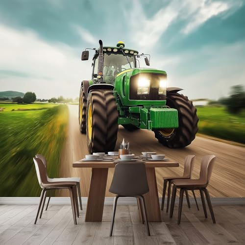 Fototapete Grüner Traktor 500x280 cm 3D Vliestapete Wandbild, Mustertapete Moderne Wandtapete, Wohnzimmer Schlafzimmer Kinderzimmer Büro Flur Wanddeko