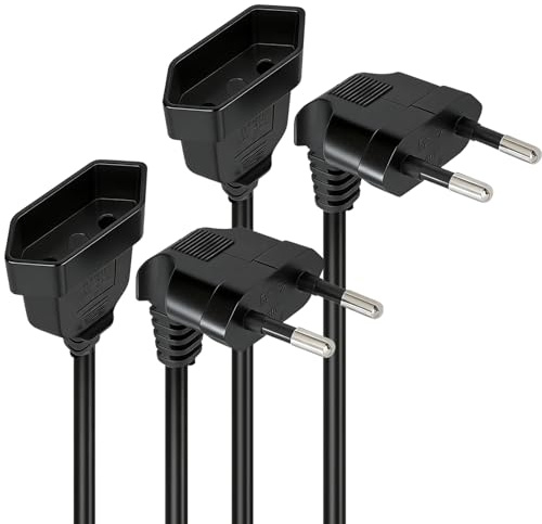 2 Barre Cavo Prolunga Presa Europea,0,3 M 90 Gradi Cavo Prolunga Elettrica,Salvaspazio,Adatto Per Elettrodomestici,Televisori,Proiettori,Computer,Monitor Ecc,Nero