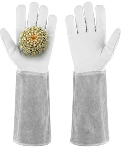 QWORK® Leder Dornenfeste Handschuhe, Extra Lange Stulpen & Verstärkte Innenhand Gartenhandschuhe, für Rosen, Kakteen