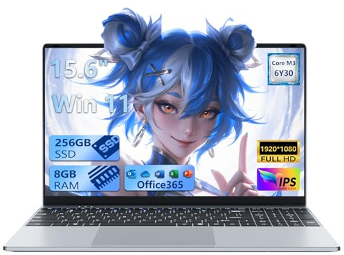 PC Portatile 15,6 Pollici - Notebook Win 11, 8GB RAM 256GB SSD, Laptop con Processore Core M3-6Y30 CPU, Computer Portatile Sottile e Leggero con Schermo FHD Ribaltabile 180°, HDMI USB3.0 WiFi 5 BT4.2