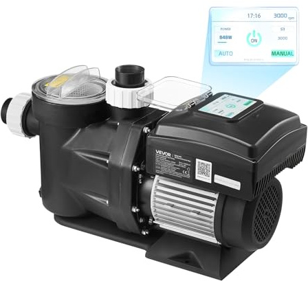 VEVOR Pompe Piscine Vitesse Variable 2200 W Pompe Filtration Piscine 43000 L/h pour Piscines Hors Sol Enterrées, Spa, Auto-amorçante, avec Panier Filtre, Minuterie, Hauteur Refoulement 18 m, 220-240 V