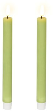Lumineo LED Kerzen mit Timerfunktion 24,5cm Wachs - 2er Set Echtwachskerzen batteriebetrieben - flackernde Flamme Effekt - Wachskerzen Stabkerzen Hellgrün Warmweiß