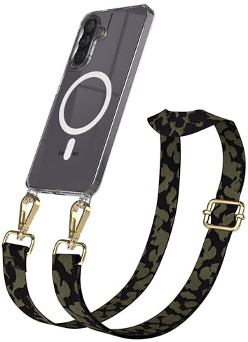 EAZY CASE Handykette - Verstellbares Taschenband kompatibel mit Galaxy A57, Schulterriemen, Handykordel mit Silikon Hülle, Qi Charging kompatibel, Umhängetasche, Dunkelgrün Camouflage Gold
