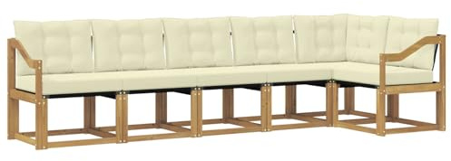 vidaXL Outdoor-Sofagarnitur mit Kissen 6 pcs Weiß und Creme, Gartenlounge, Moderne Sofas für draußen, strapazierfähige Sitzgruppe für Terrasse, Perfekter Komfort
