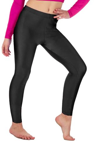 Re Tech UK Legging de Gymnastique/Danse - pour Fille - Lycra/élastiqué - sans sous-Pied - Brillant/Fluo - Noir - 11-12 Ans