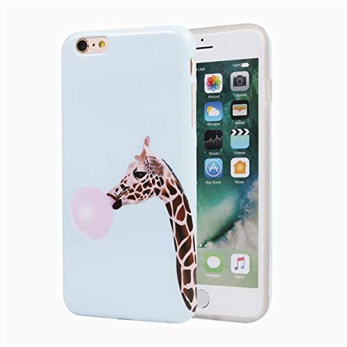 ZQ-Link iPhone 6 Phone Case for Girls, Glossy TPU Soft Rubber Silicone Cover Bumper Phone Case for Apple iPhone 6s / iPhone 6 Giraffe Blowing Bubbles