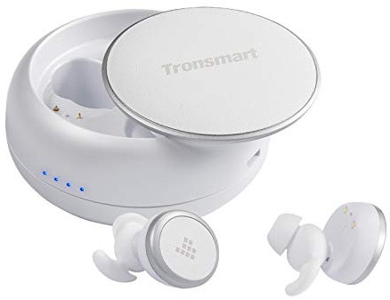 Tronsmart Auriculares deportivos inalámbricos Bluetooth 5.0 TWS con 2 horas de reproducción, estación de carga y micrófono compatibles con todos los dispositivos Bluetooth Blanco