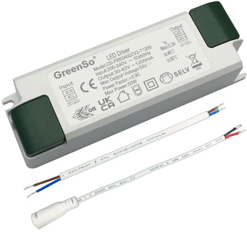 GreenSo 50W Transformator, LED Treiber, Netzteil AC200-240V und DC27-40V, 1200mA Konstantstrom Trafo für 60x60cm 62x62cm 120x30cm LED-Panel-Licht GS-PA50A02-1200 TÜV CE SAA RoHS Zertifikate (1 Stück)