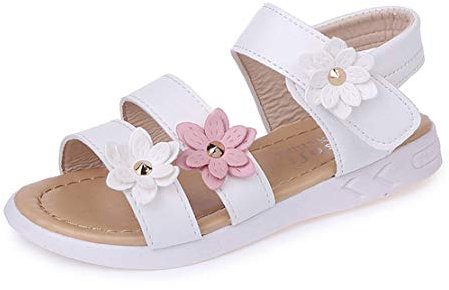 QZBAOSHU Sandali Bambina Sandalo Punta Aperta Bambina Pelle Scarpe Estate con Fiori Ragazze 35 EU(CN 36,Bianco)
