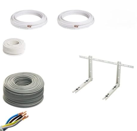 KIT INSTALLAZIONE CONDIZIONATORE CLIMATIZZATORE 2 MT TUBO RAME 1/4 3/8 STAFFE